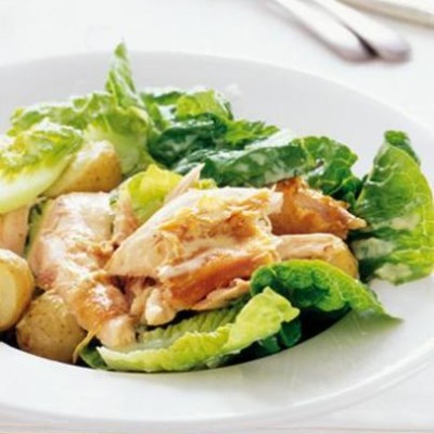 Warm Caesar-style roast chicken and potato salad