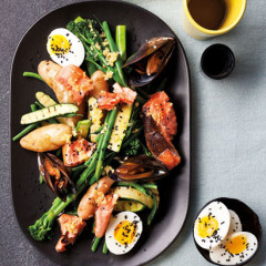 Warm egg-and-seafood salad