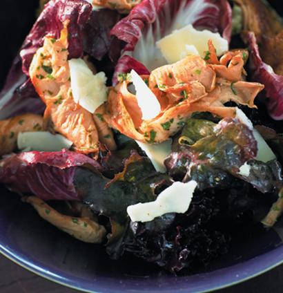 Warm oyster mushroom salad on red leaves | Woolworths TASTE