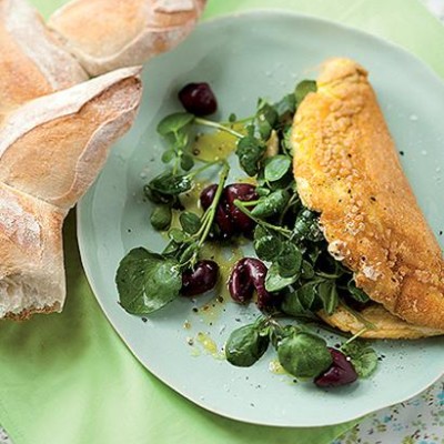 Watercress and olive omelette