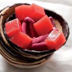 Watermelon jelly with berry sorbet in sweet Manna bowls