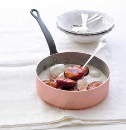 White pepper and vanilla ice cream with caramelised plum | Woolworths TASTE