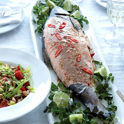 Whole baked salmon with tamarind and ginger