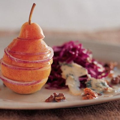 Whole pear and red onion salad
