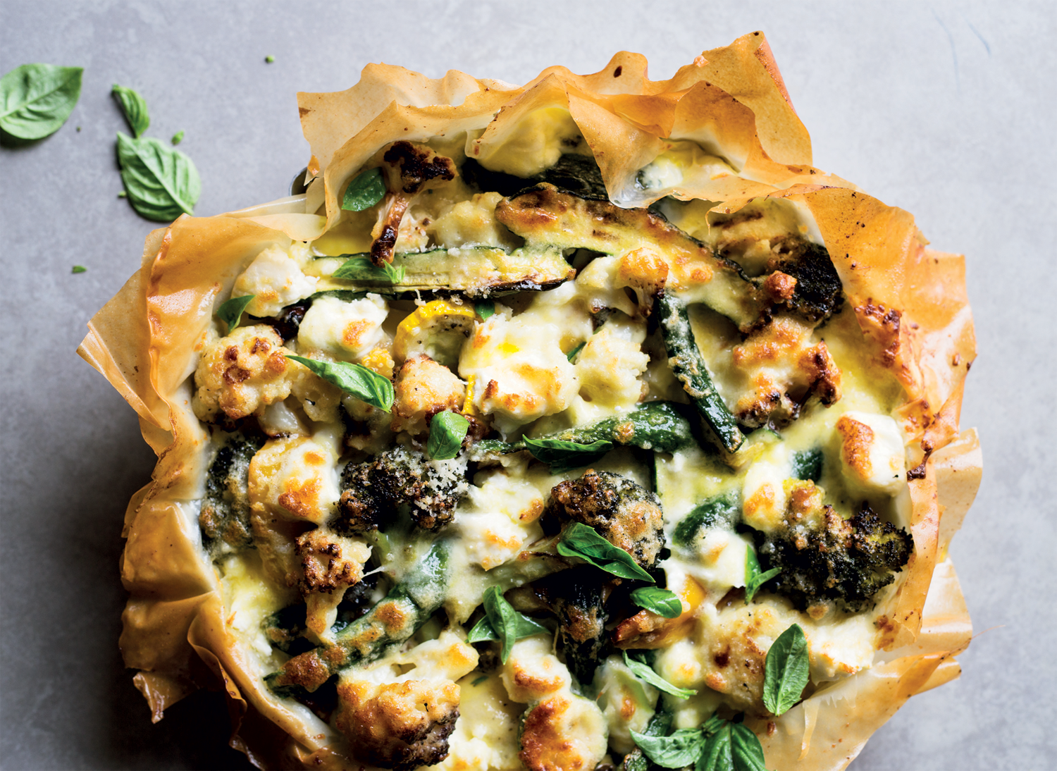 Roast vegetable tart with parmesan cream