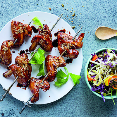 Sticky chicken wings with Asian slaw