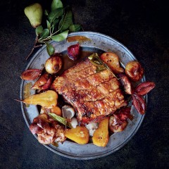 Italian-styled pork belly roasted with verjuice and pears