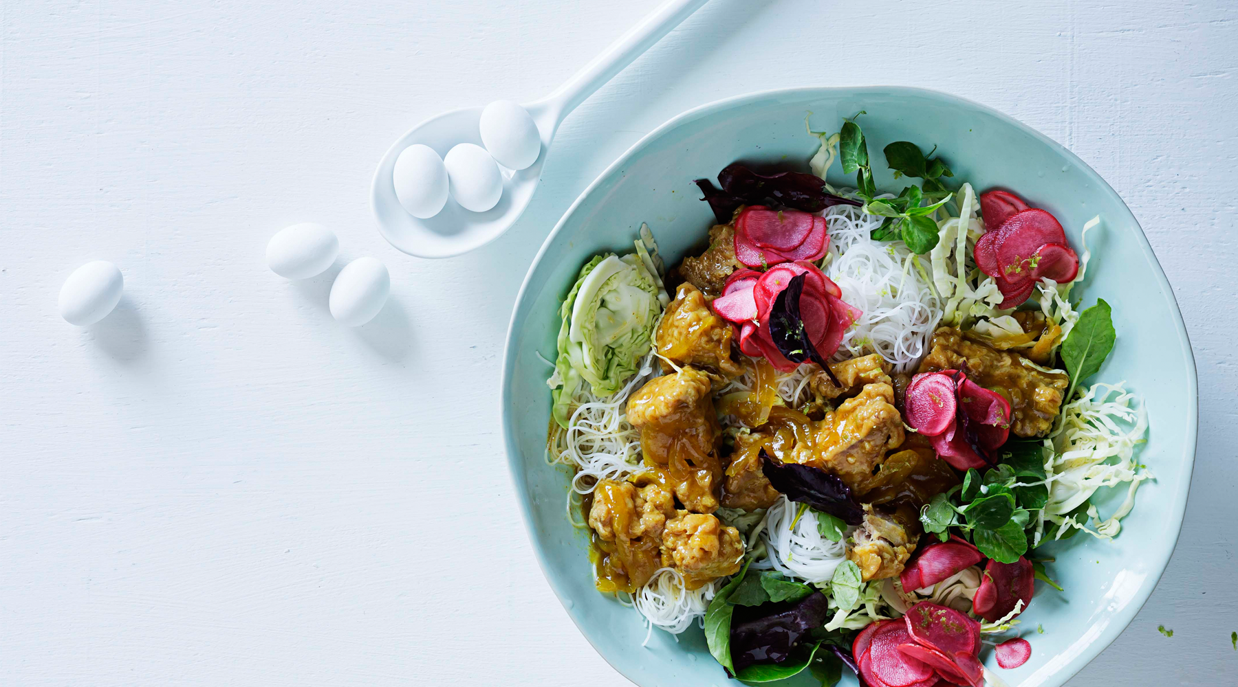 Pickled fish with noodles and pink pickled radishes Woolworths TASTE