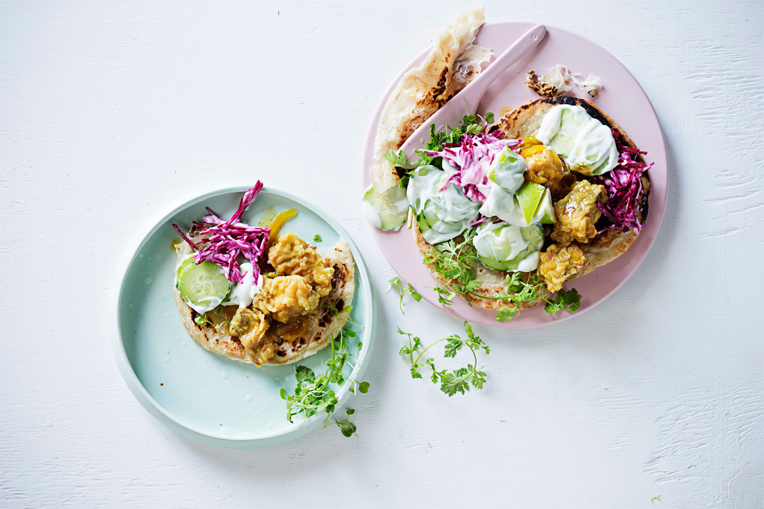 pickled-fish-rotis-with-apple-and-beetroot-raitas