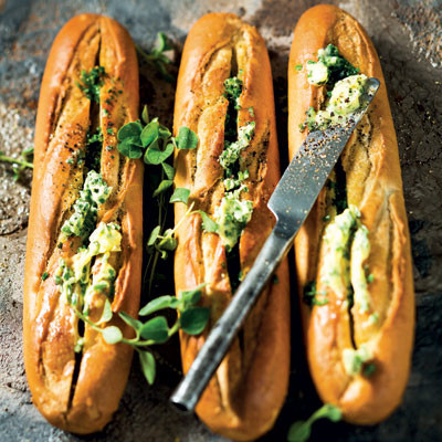 Home-made garlic-and-herb baguette