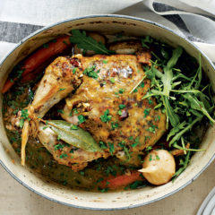 Pot-roasted chicken with tender vegetables