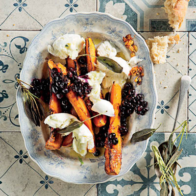 Roast butternut and Fior Di Latte salad with warm blueberry dressing