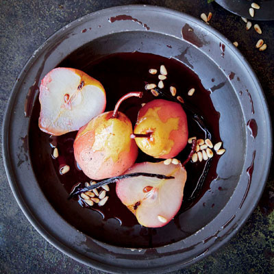 Rose-poached peaches
