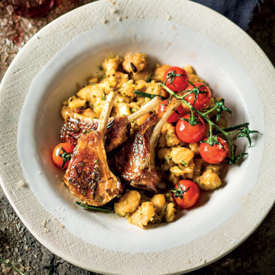 Lamb cutlets with warm rosemary butter beans