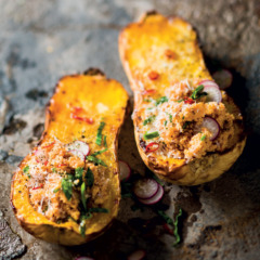 Butternut stuffed with spinach-and-tomato couscous