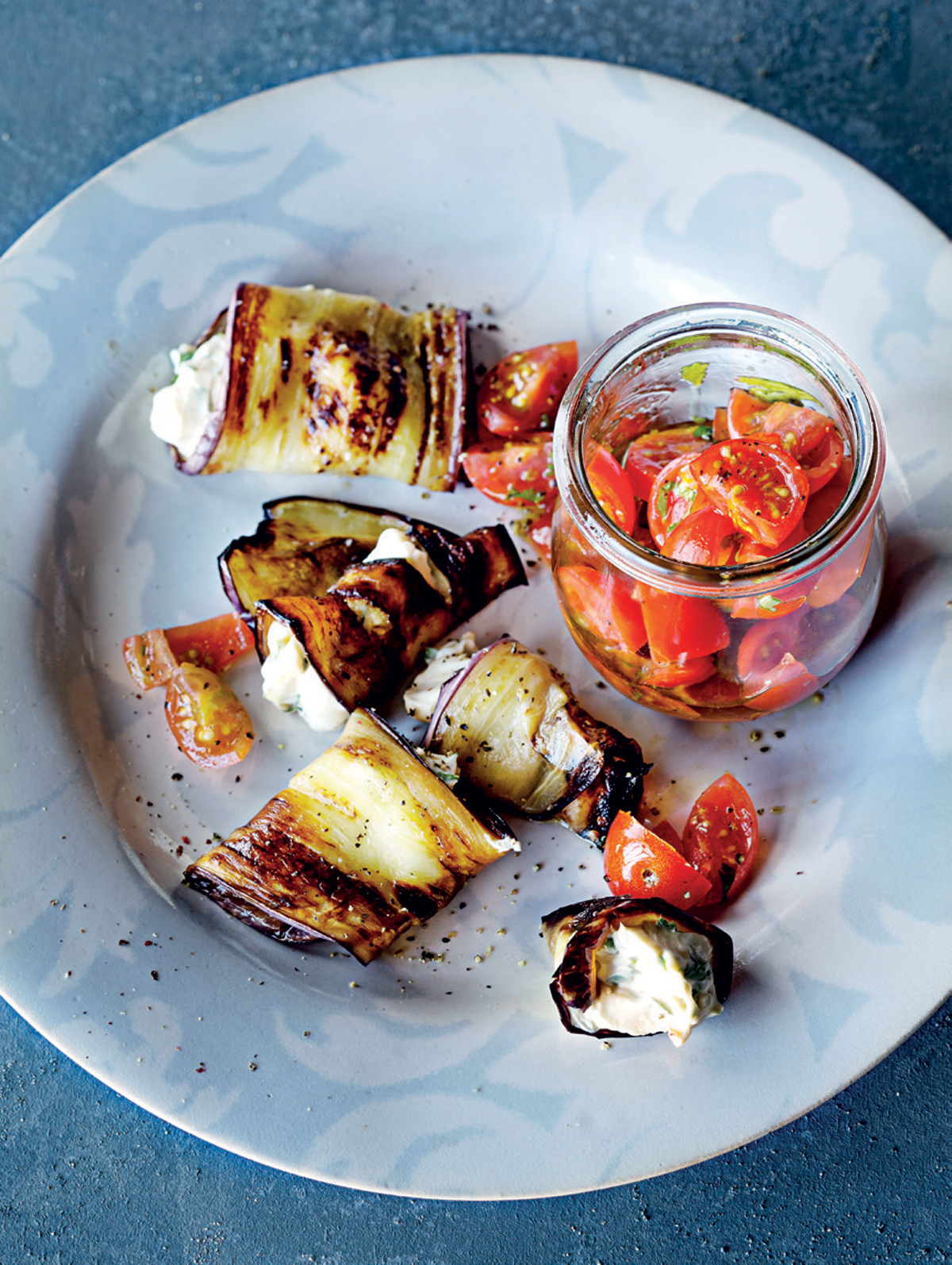 Grilled brinjal rolls with tomato salsa | Woolworths TASTE