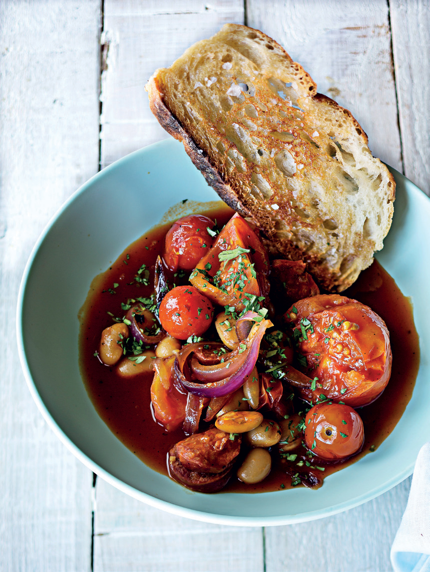 Tomato, chorizo and butter bean pot recipe | Woolworths TASTE