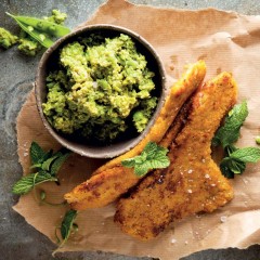 Woolworths pork schnitzels with quick smashed minted peas