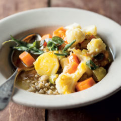 Chunky winter vegetable stew with burnt sage butter