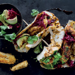 Parmesan-and almond-crusted fish tortillas with smoked paprika oil