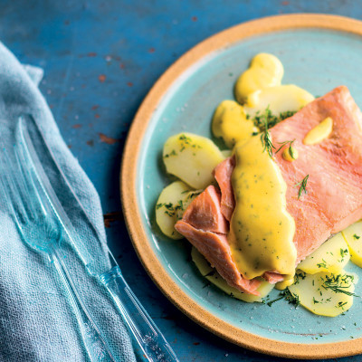 Poached trout with egg-and-lemon dill sauce
