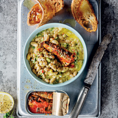 Portuguese sardines with creamy cannellini beans and toast