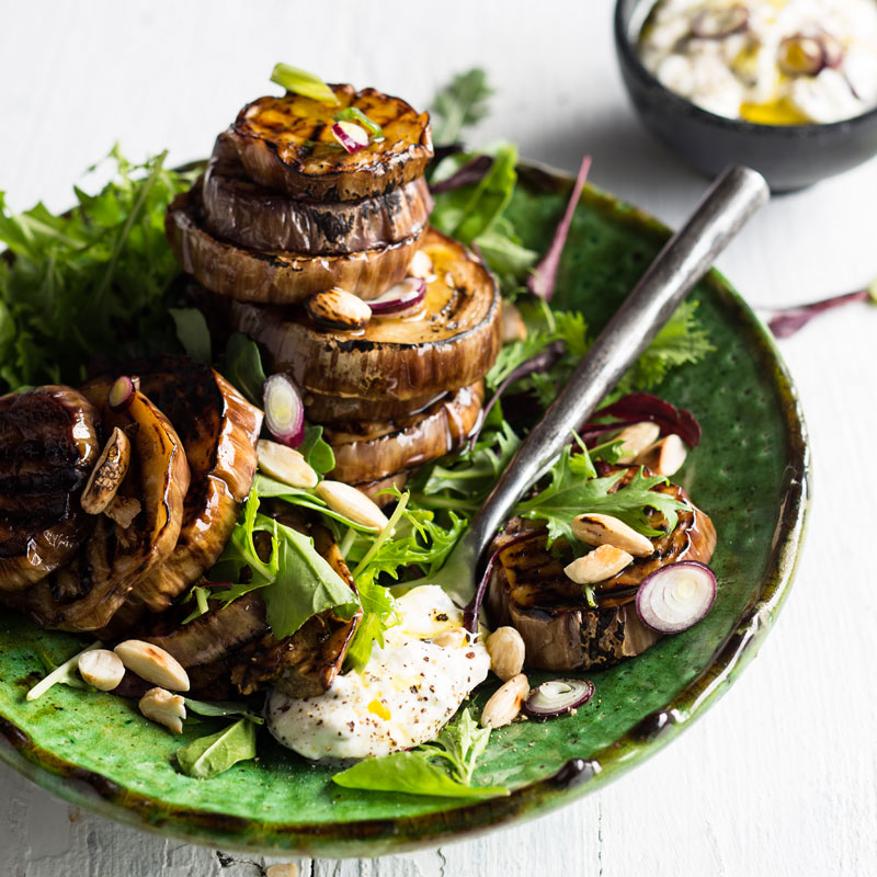 Roast brinjals with spring onion and garlic yoghurt Woolworths TASTE