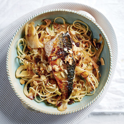 Sicilian-style pasta with grilled mackerel