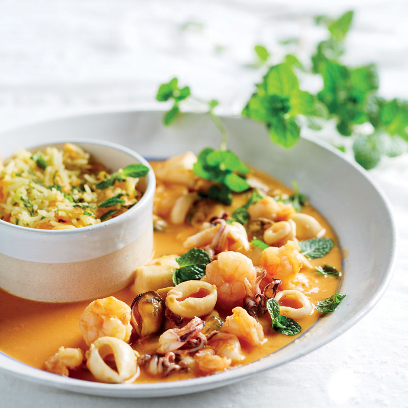 Spicy seafood on minty basmati recipe | Woolworths TASTE