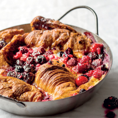 Croissant bread-and-butter pudding with berries