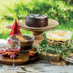 Dessert table with roast summer fruit