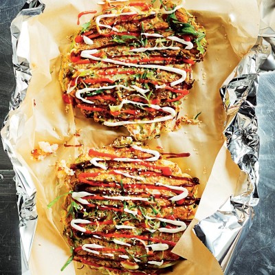Prawn-and-cabbage okonomiyaki