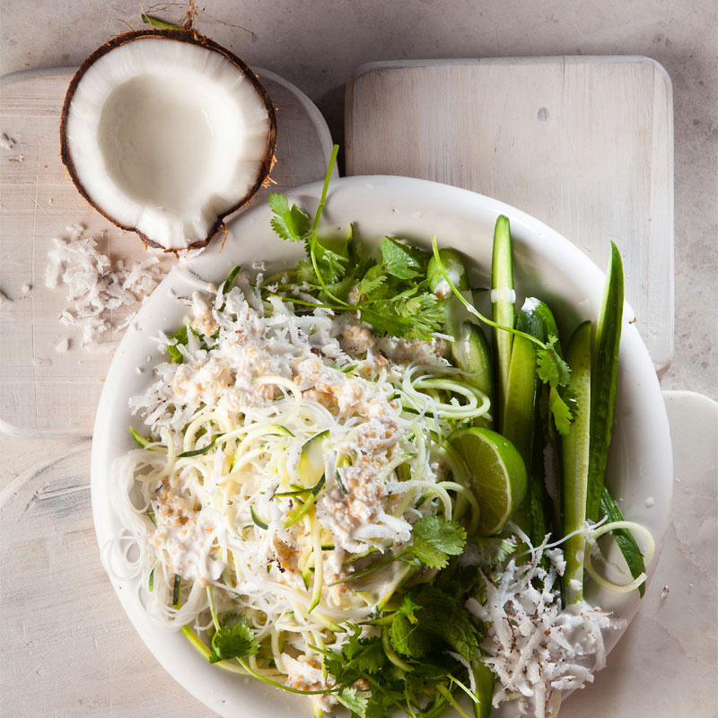 Fresh coconut & baby marrow noodle salad recipe | TASTE