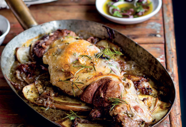 Butterflied rosemary lamb with brinjal and onion confit