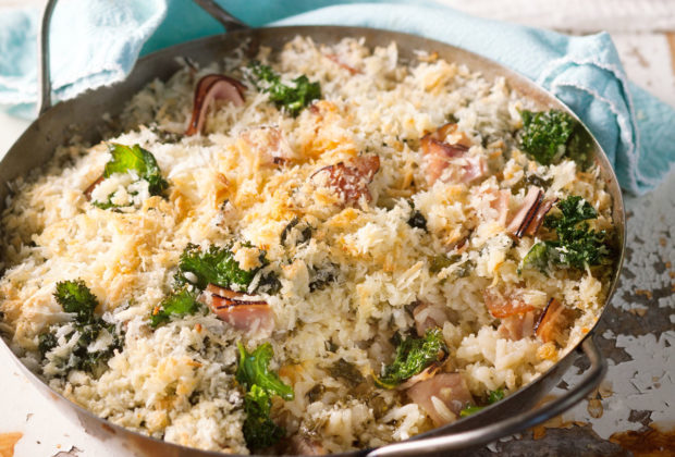 Baked ham-and-kale risotto