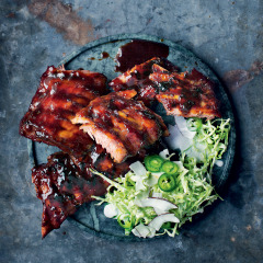 Chinese sticky hot ribs with cabbage-and-coconut slaw