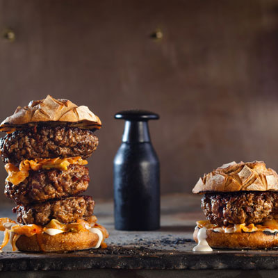 Hand-chopped burgers with kimchi