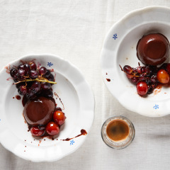 Chocolate panna cotta with verjuice-poached prunes
