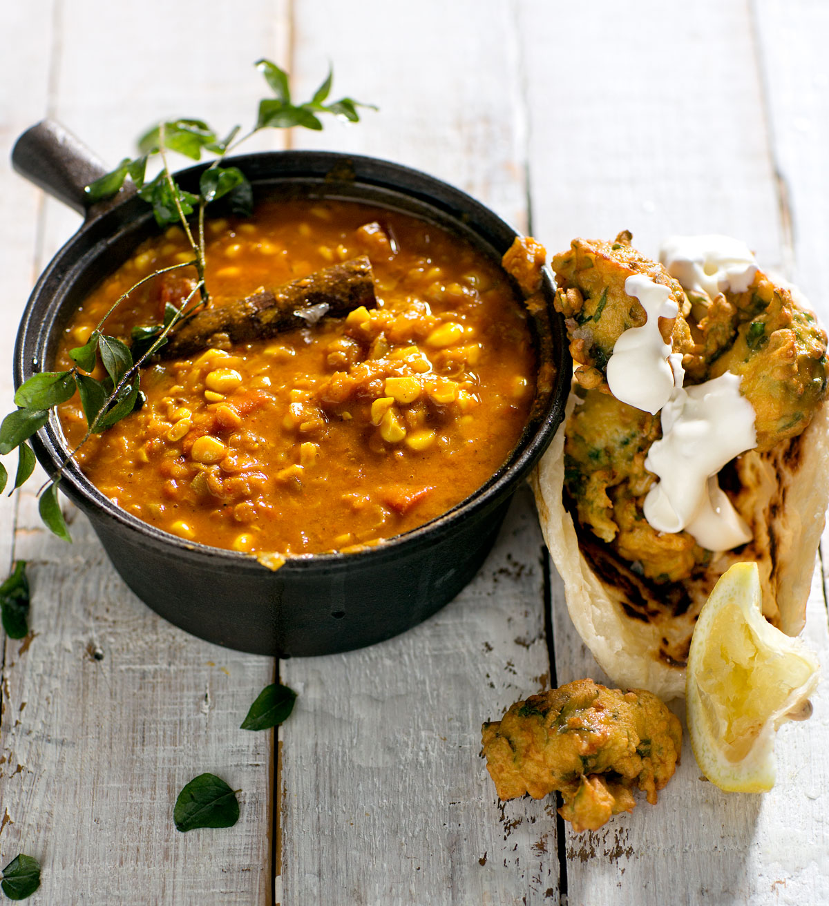 Indian corn dhal with chickpea fritters Woolworths TASTE