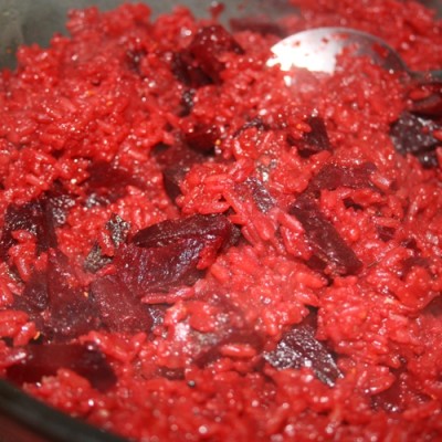 Beetroot risotto in microwave