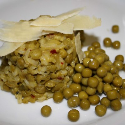 Pea risotto oven-baked
