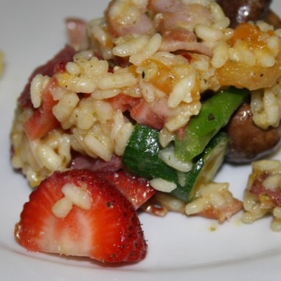 Strawberry and vegetable risotto oven-baked