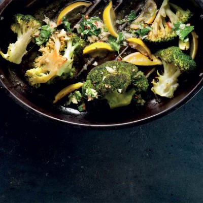 Broccoli with roast lemons and herb salsa