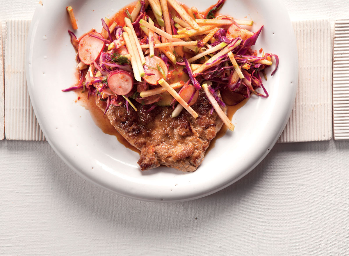 Pork escalope with apple kimchi Woolworths TASTE