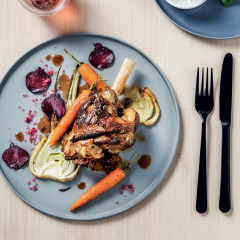 Lamb shanks with buttery roast fennel and baby carrots