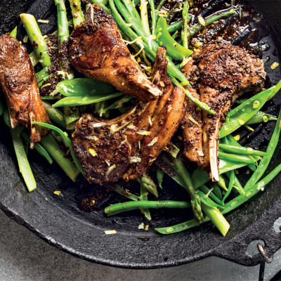 Spicy lamb chops with lemony greens