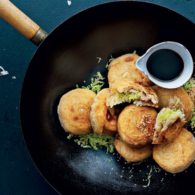 Chinese-style pork-and-cabbage-stuffed pancakes