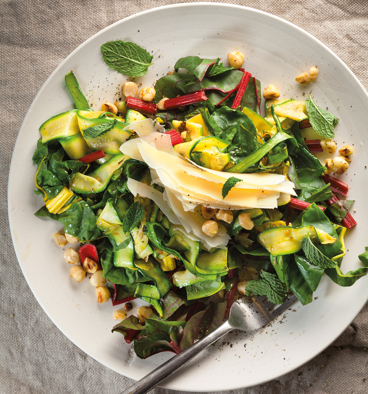 babymarrowribbonsaladwithhazelnutsmintandspinach Woolworths TASTE