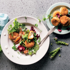 Smoked trout salad with ricotta fritters and buttermilk dressing