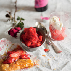 Strawberry-and-lemon sorbet with strawberry-and-butterscotch tart